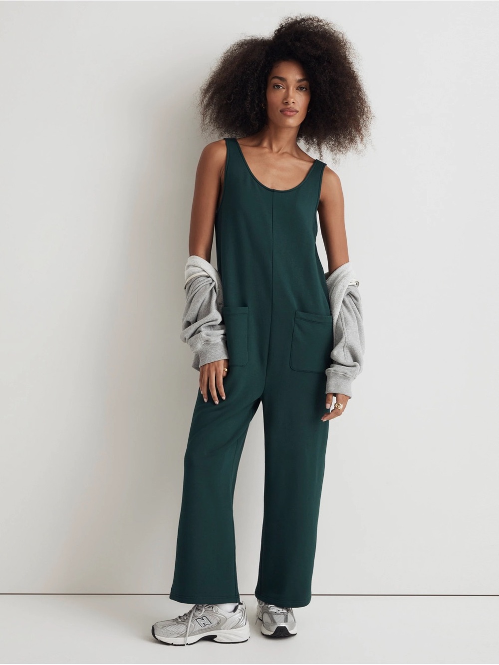 Madewell Super-brushed Pull-On Jumpsuit Sleeveless w/ Pockets Smoky Spruce XL